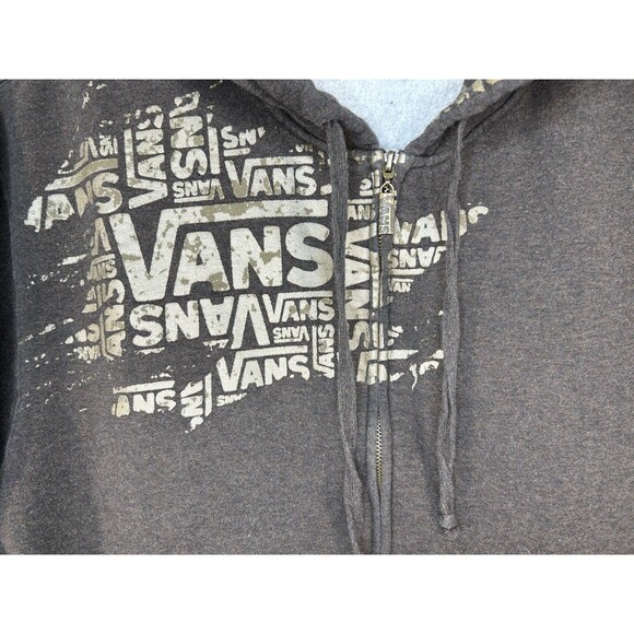 Vintage Vans Hoodie Men's XL Brown Skate Logo Full Zip Grunge Jacket Y2K - Picture 2 of 10